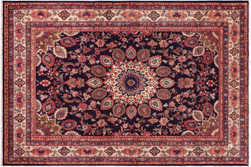 handmade Traditional Ardbeel Blue Beige Hand Knotted RECTANGLE 100% Wool Pile area rug 7x10